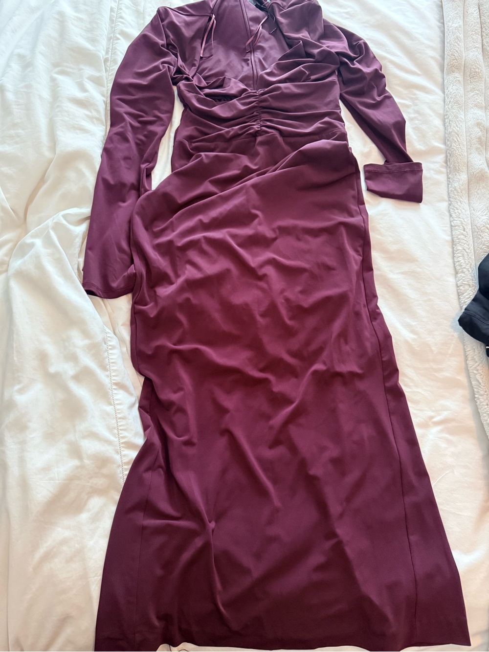 Zara Long-Sleeve Ruched Maxi Dress in Plum New no tags